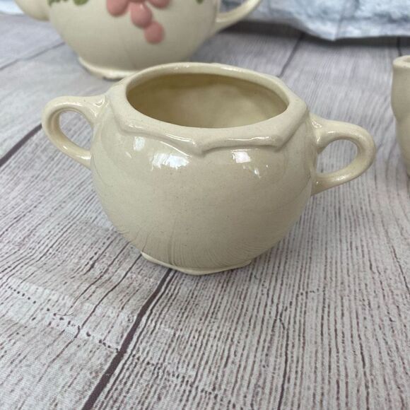 Teapot set w/leaves & grapes teapot sugar & creamer bowl ivory & pink - Picture 5 of 11